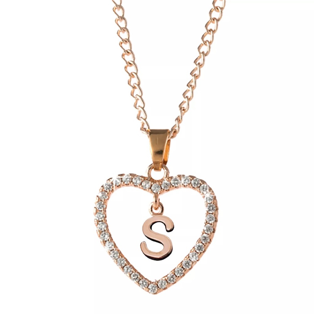 S Letter Necklace S letter zircon Heart Necklace Jewelry Love Pendant Necklace